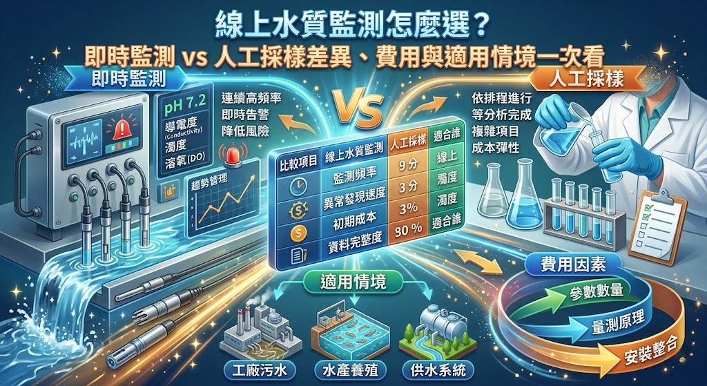 線上水質監測怎麼選?即時監測 vs 人工採樣差異、費用與適用情境一次看