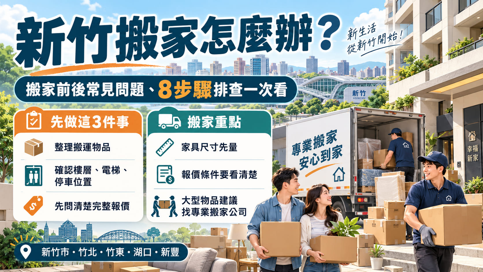 新竹搬家怎麼辦?搬家前後常見問題、8步驟排查與搬家公司挑選重點