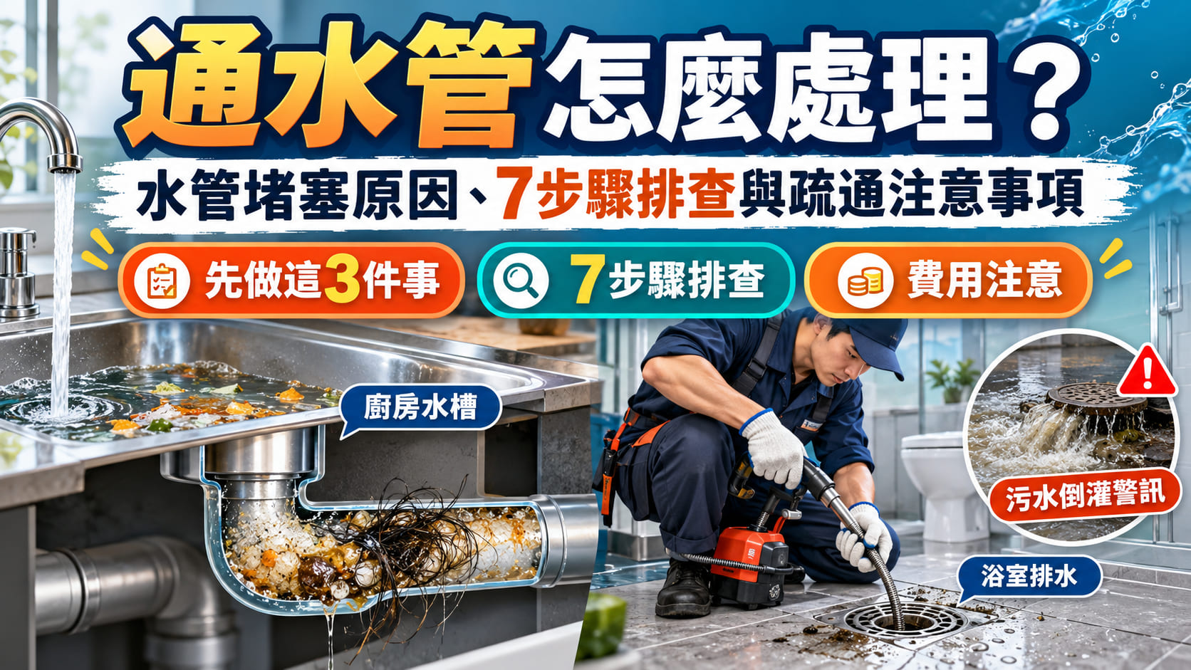 通水管怎麼處理？水管堵塞原因、7步驟排查與疏通注意事項